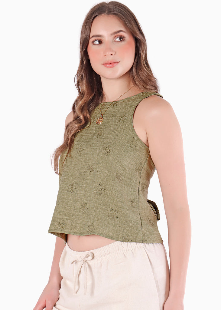 Blusa halter tejida flores con anudado en espalda - GALICIA