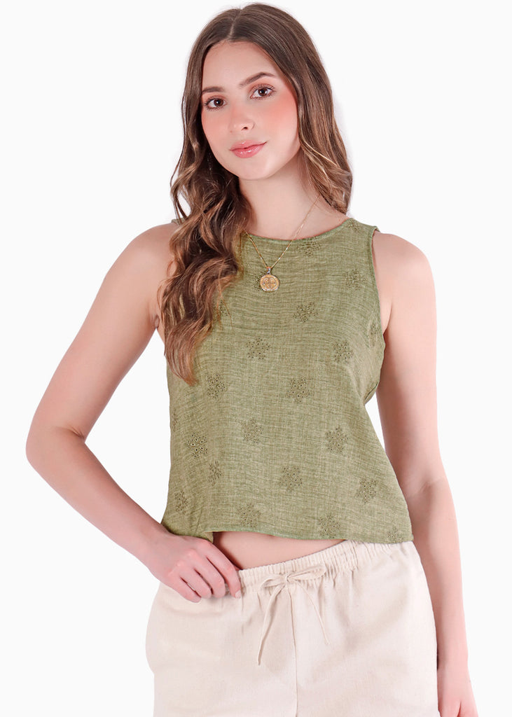 Blusa halter tejida flores con anudado en espalda - GALICIA