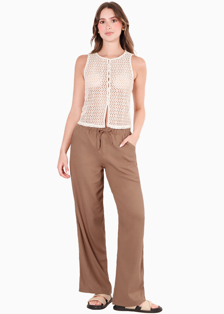 Blusa larga con botones y tela tipo crochet color verde para mujer - Flashy