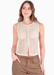 Blusa larga con botones y tela tipo crochet color verde para mujer - Flashy