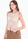 Blusa larga con botones y tela tipo crochet color verde para mujer - Flashy