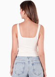 Blusa larga tipo corset con cierre delantero y tela tipo gamuza color blanco, marfil para mujer - Flashy