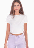 Blusa manga corta con recogido en costados color marfil, blanco para mujer - Flashy