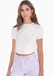Blusa manga corta con recogido en costados color marfil, blanco para mujer - Flashy