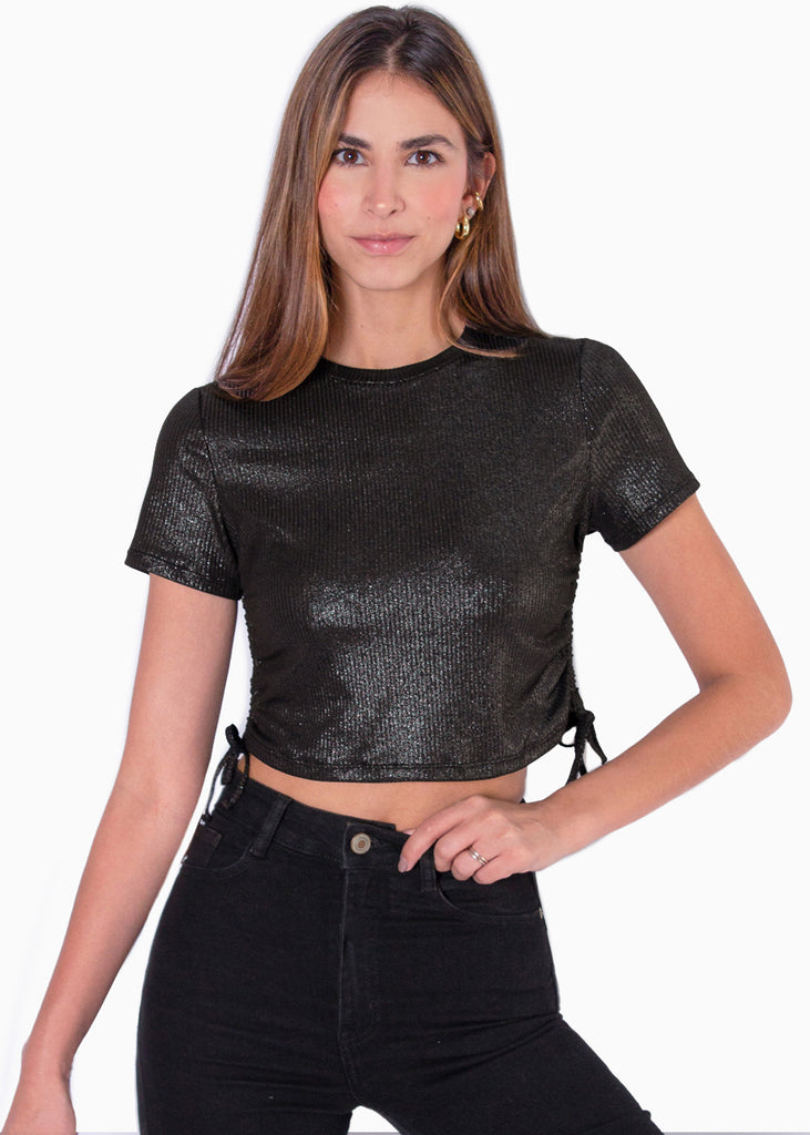 Blusa manga corta con recogido en costados  para mujer - Flashy