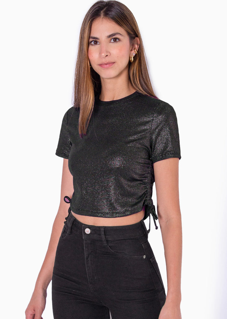 Blusa manga corta con recogido en costados  para mujer - Flashy