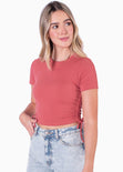 Blusa manga corta con recogidos en laterales color rosado para mujer - Flashy