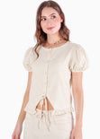 Blusa manga corta de botones con abertura y amarre - IPANEMA