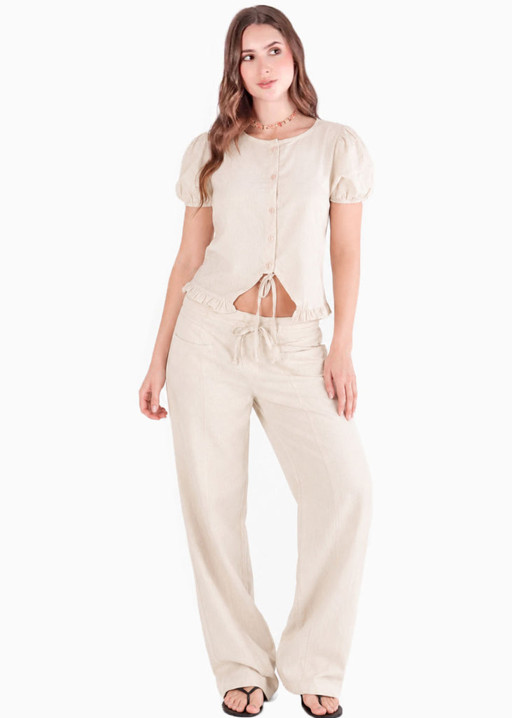 Blusa manga corta de botones con abertura y amarre - IPANEMA