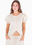Blusa manga corta de botones con abertura y amarre - IPANEMA