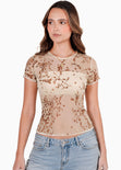 Blusa manga corta en encaje con top interno - RIVAS.AMARILLO