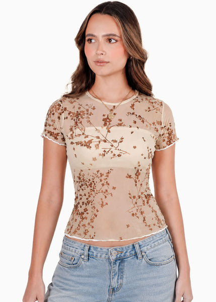 Blusa manga corta en encaje con top interno - RIVAS.AMARILLO