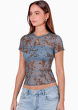 Blusa manga corta en encaje con top interno - RIVAS.AZUL
