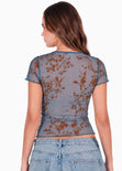 Blusa manga corta en encaje con top interno - RIVAS.AZUL