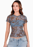 Blusa manga corta en encaje con top interno - RIVAS.AZUL