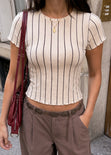 Blusa manga corta beige de rayas - ARENA