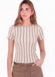 Blusa manga corta beige de rayas - ARENA