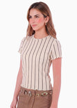 Blusa manga corta beige de rayas - ARENA