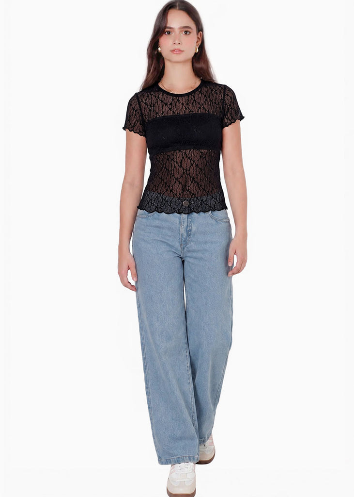 Blusa manga corta en encaje con top interno - RIVAS.NEGRO