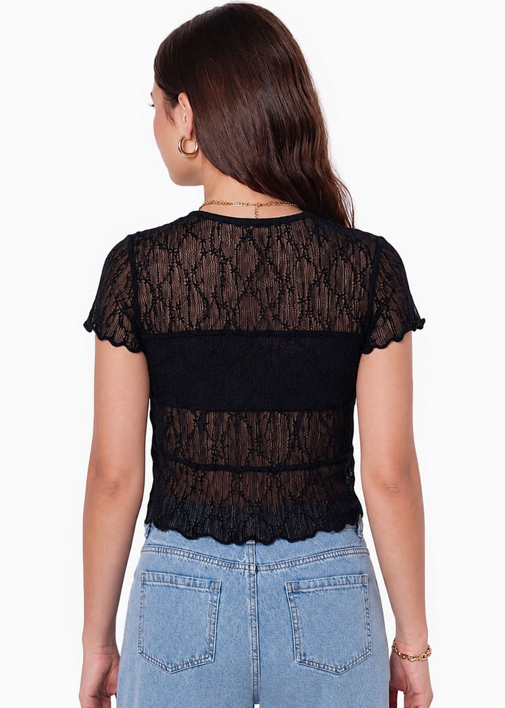 Blusa manga corta en encaje con top interno - RIVAS.NEGRO