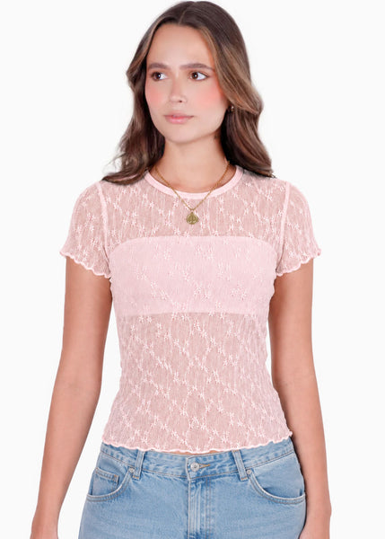 Blusa manga corta en encaje con top interno - RIVAS.ROSA