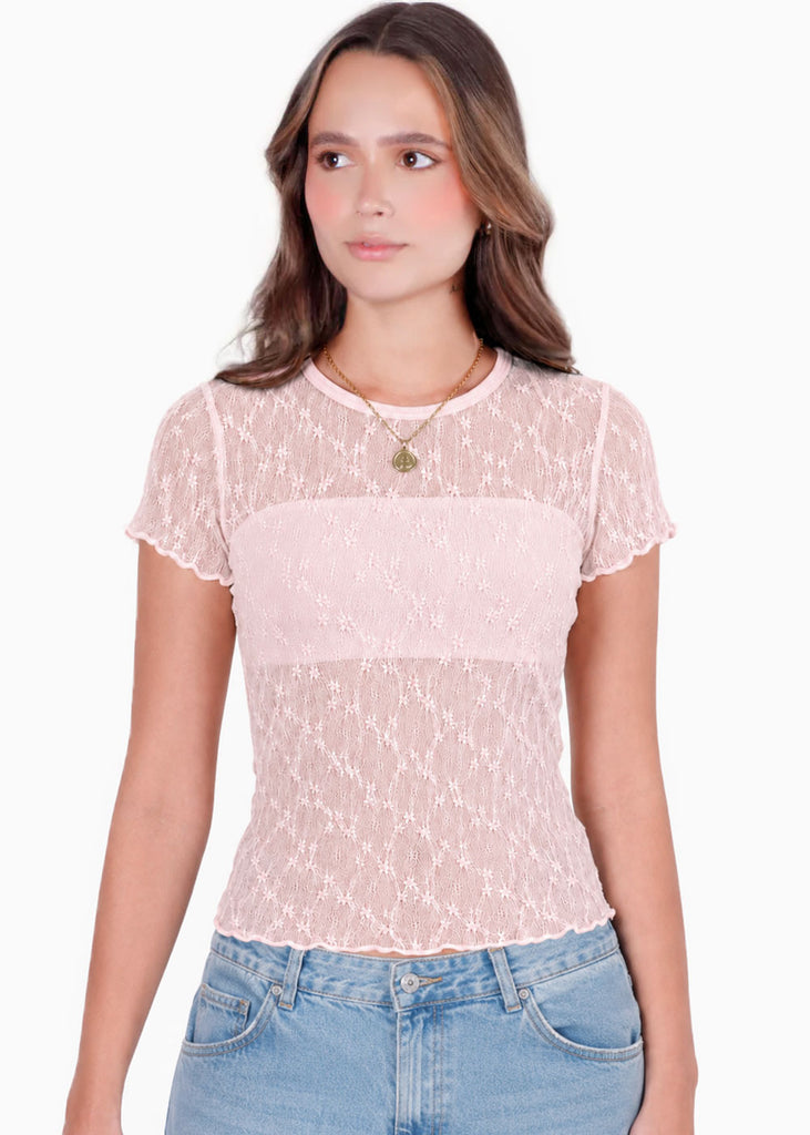 Blusa manga corta en encaje con top interno - RIVAS.ROSA
