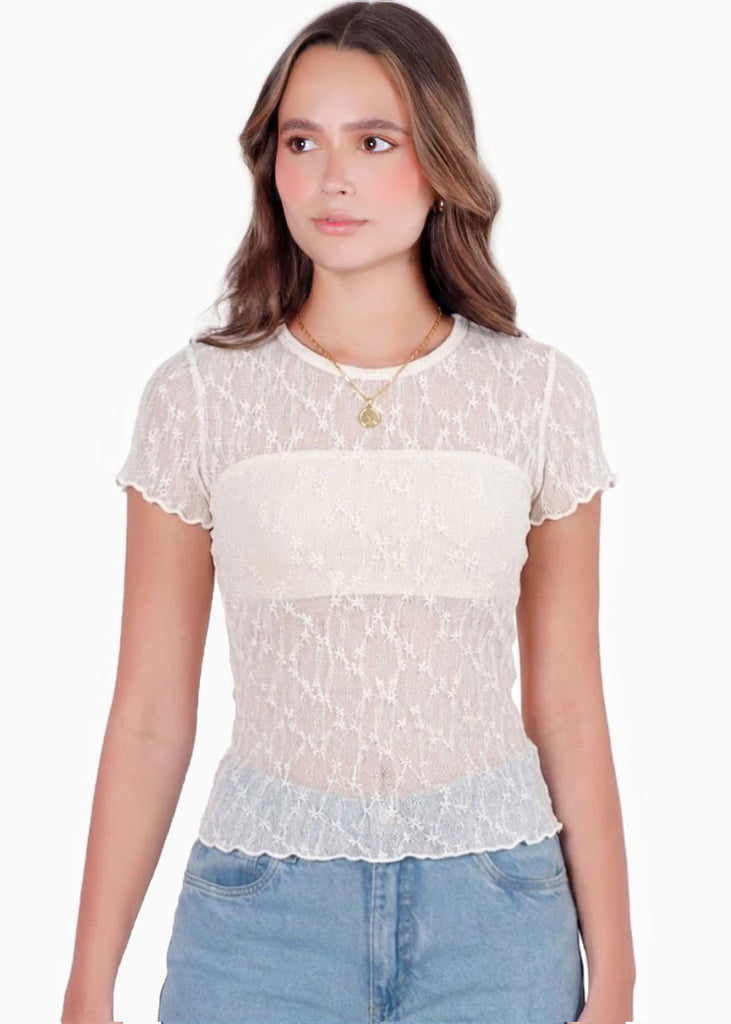 Blusa manga corta en encaje con top interno - RIVAS
