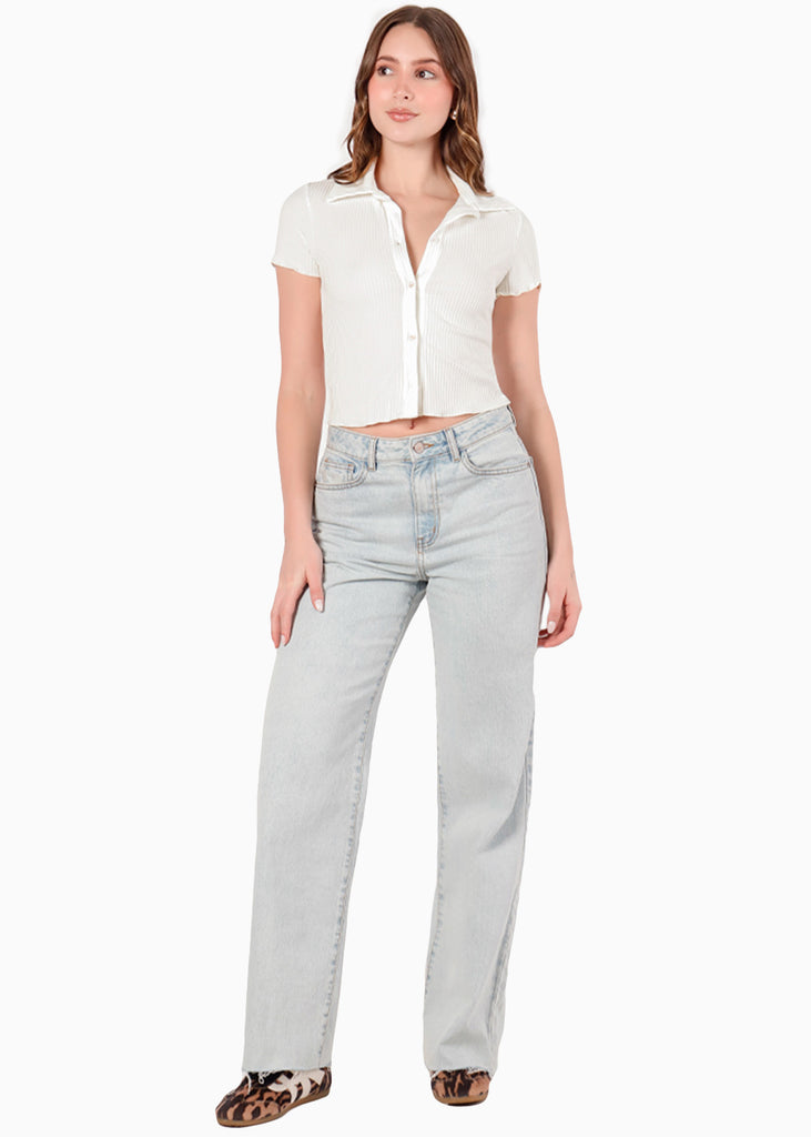 Blusa manga corta polo con cuello y perilla - ORQUIDEA.MARFIL