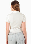 Blusa manga corta polo con cuello y perilla - ORQUIDEA.MARFIL