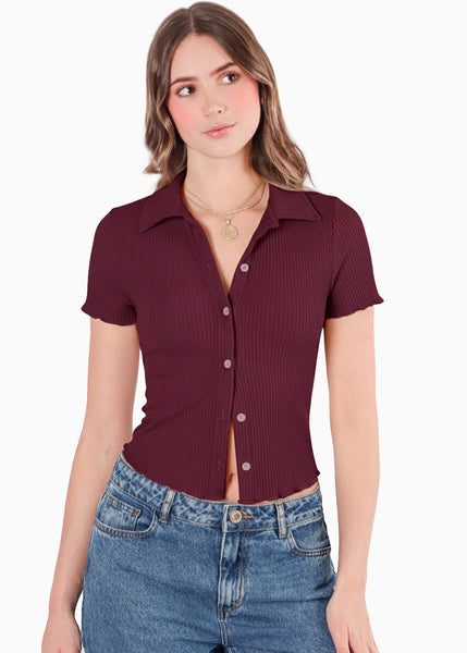 Blusa manga corta polo con cuello y perilla - ORQUIDEA.UVA