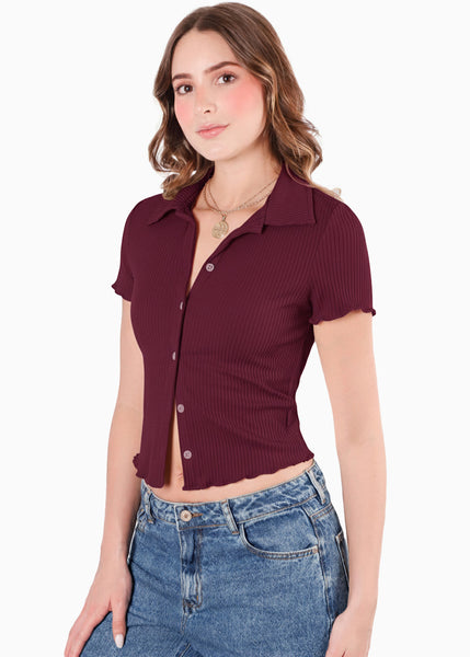 Blusa manga corta polo con cuello y perilla - ORQUIDEA.UVA