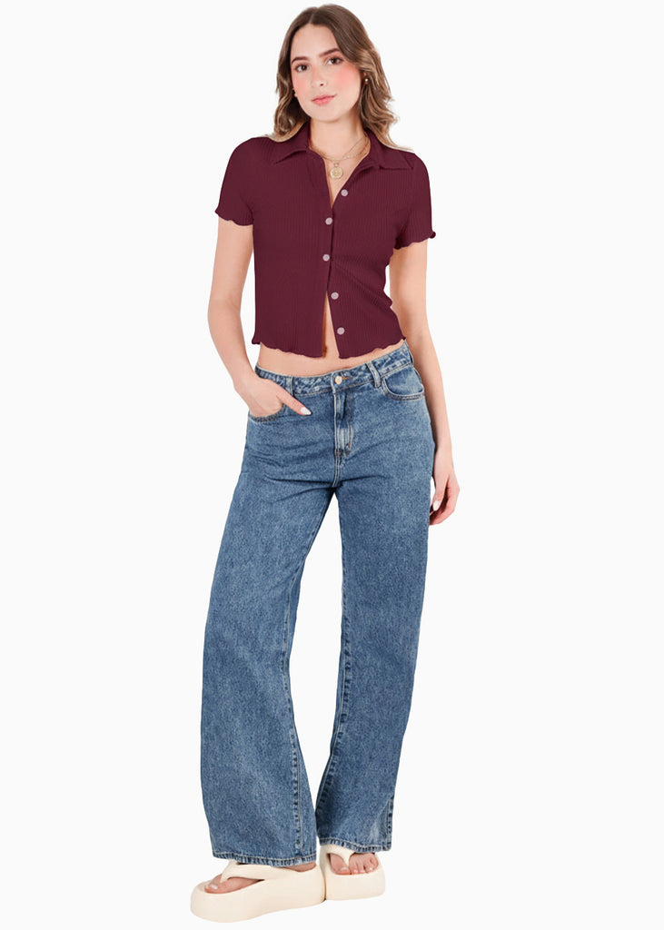 Blusa manga corta polo con cuello y perilla - ORQUIDEA.UVA