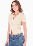 Blusa manga corta polo con cuello y perilla para mujer - Flashy