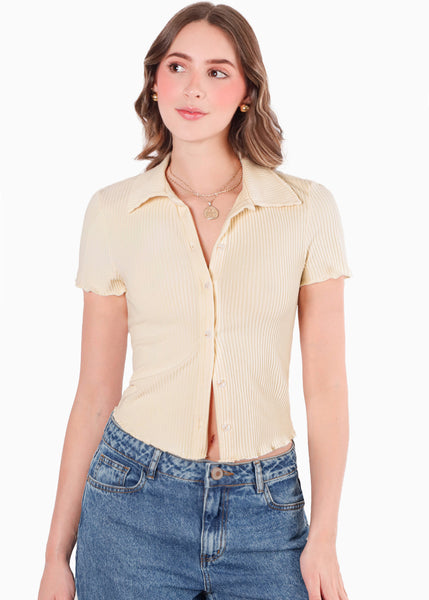 Blusa manga corta polo con cuello y perilla para mujer - Flashy