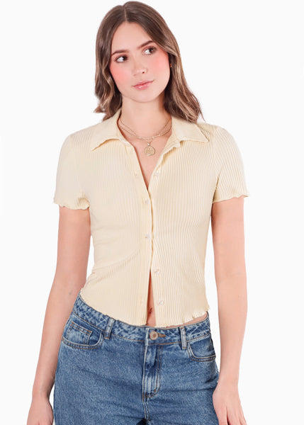 Blusa manga corta polo con cuello y perilla para mujer - Flashy