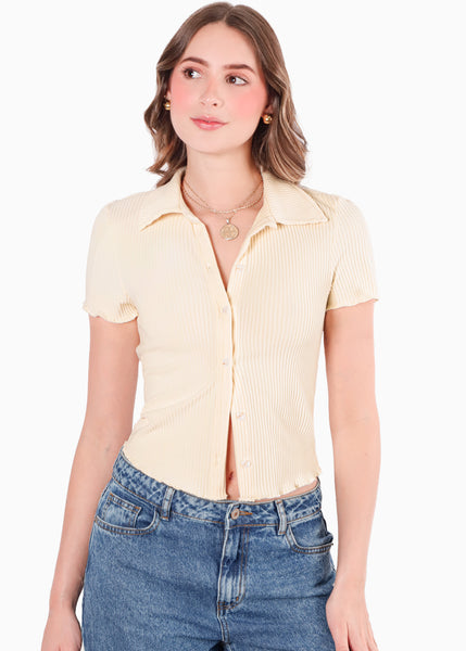 Blusa manga corta polo con cuello y perilla para mujer - Flashy