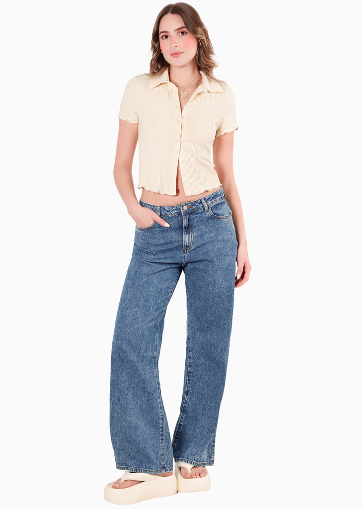 Blusa manga corta polo con cuello y perilla para mujer - Flashy