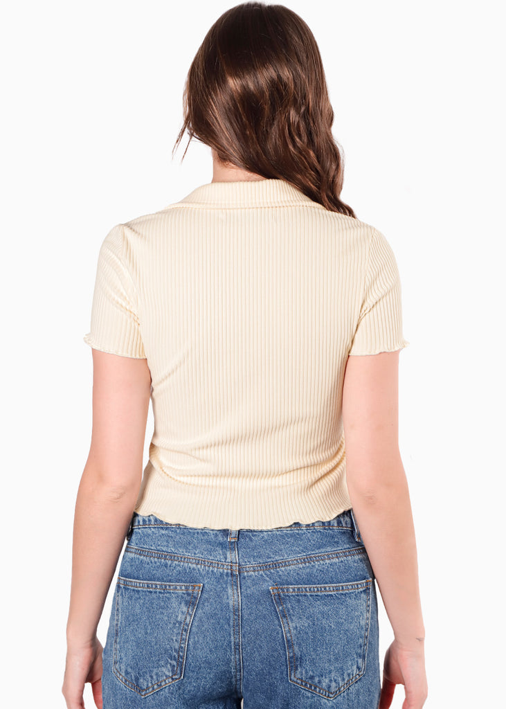 Blusa manga corta polo con cuello y perilla para mujer - Flashy