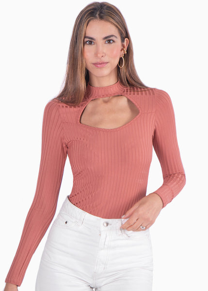 Blusa manga larga con abertura cut out en escote - LELA