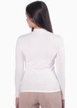 Blusa manga larga con abertura cut out en escote color blanco, marfil para mujer - Flashy
