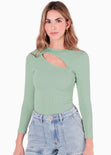 Blusa manga larga con abertura en escote - INDIANA.VERDE