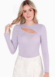 Blusa manga larga con abertura en escote color lila para mujer - Flashy