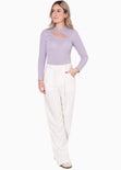 Blusa manga larga con abertura en escote color lila para mujer - Flashy