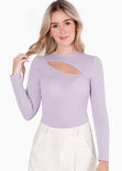Blusa manga larga con abertura en escote color lila para mujer - Flashy
