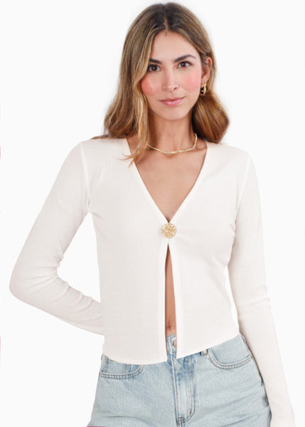 Blusa manga larga con boton en frente y abertura - NANTES