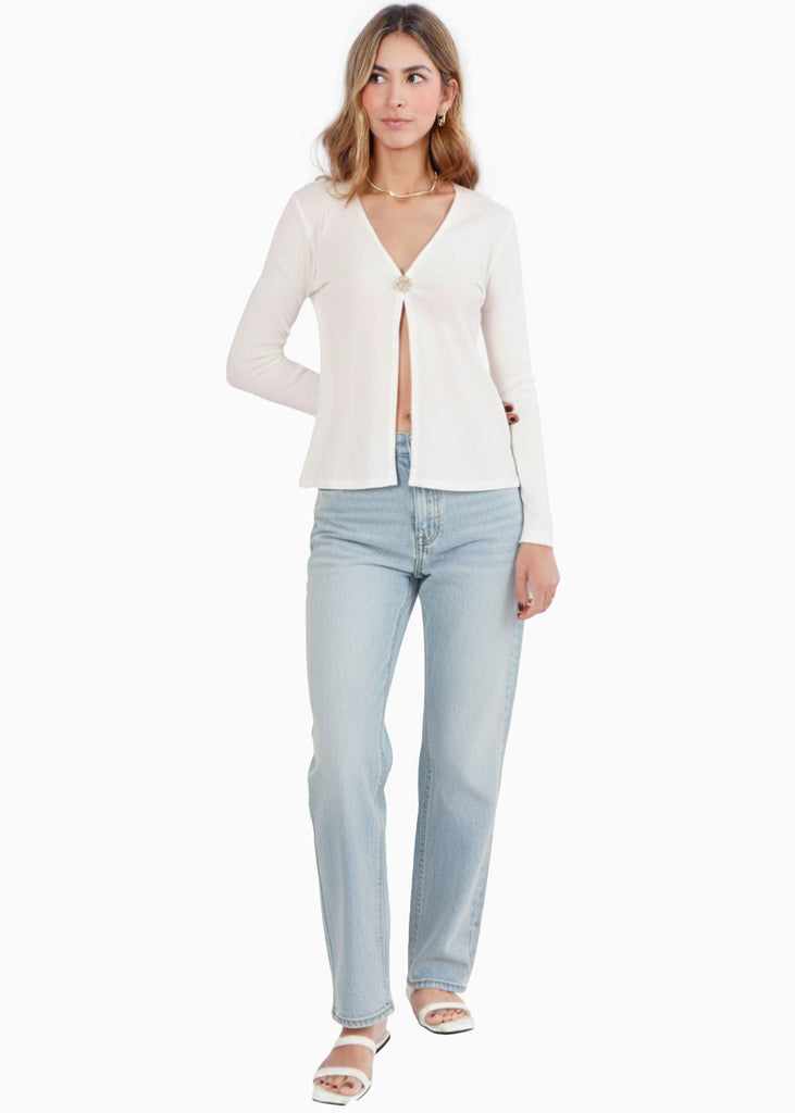 Blusa manga larga con boton en frente y abertura - NANTES