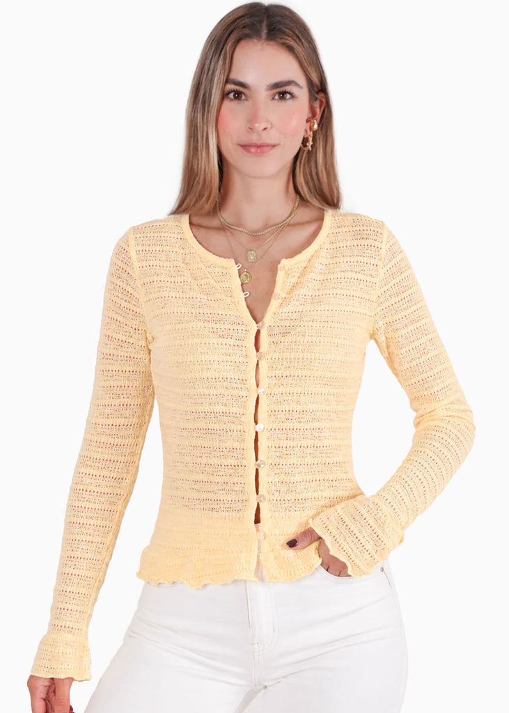 Blusa manga larga con botones de color amarillo - TERESINA