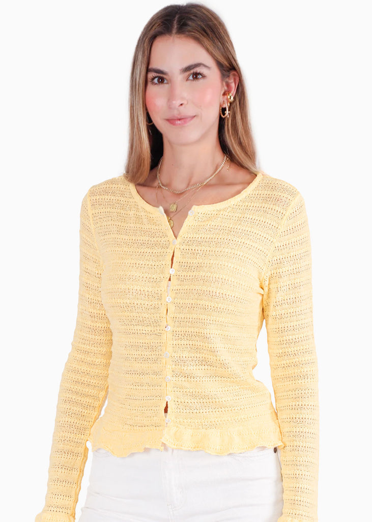 Blusa manga larga con botones de color amarillo - TERESINA