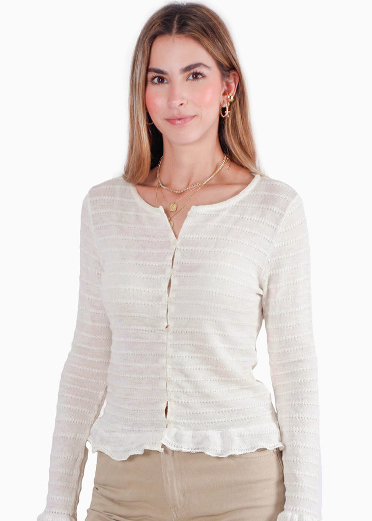 Blusa manga larga con botones en ojales delantero - ARANDANO