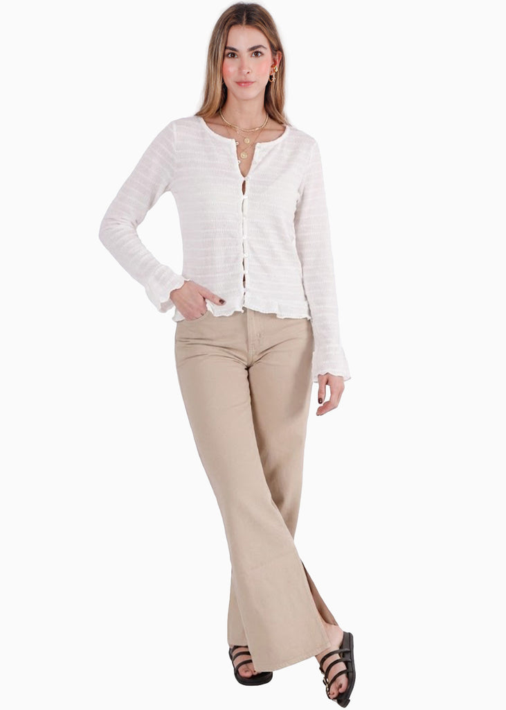 Blusa manga larga con botones en ojales delantero - ARANDANO